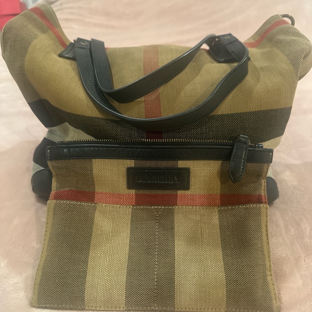 Burberry Tan and Black Plaid Handbag